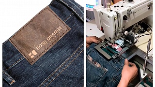 Turnkey solution for stitching the back label of jeans