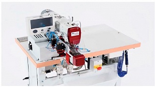Automatic sewing machine BT2N-SIP SiPami for attaching belt loops pre-sewn on one side to the waist of trousers or jeans