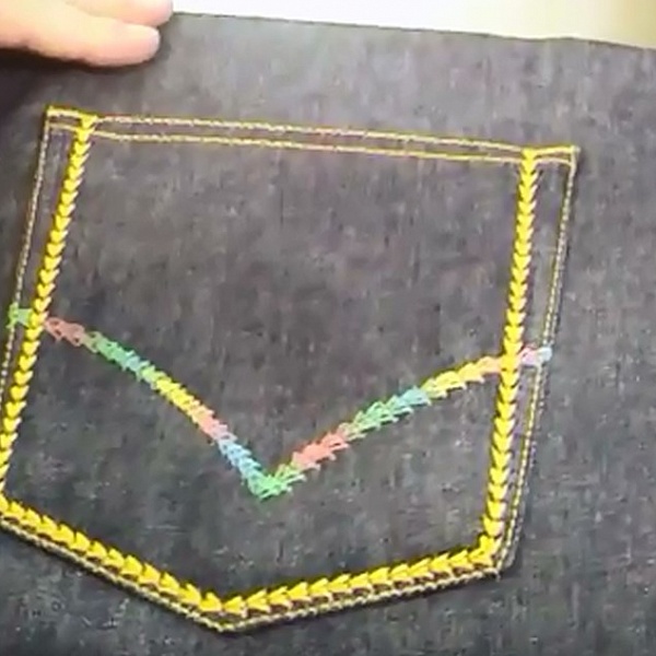 Decorative stitching on jeans pocket
